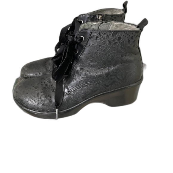 Alegria Eliza Boots Women's 37 US7 Black Leather combat Zip Clog Booties Lace Up - Picture 1 of 13